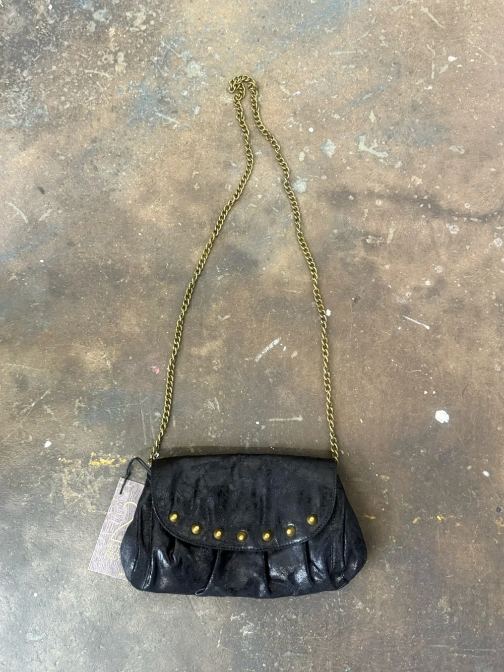 Black Studded Chain Crossbody Bag for Women